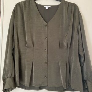 Talbots Sage Green V-Neck Blouse